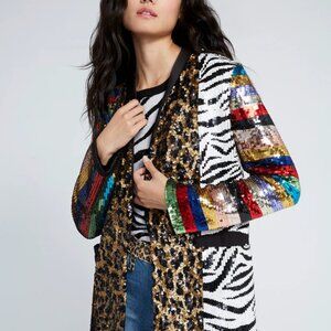 $995 Small ALICE + OLIVIA - Kylie Sequin Shawl Collar Jacket Black/Multi